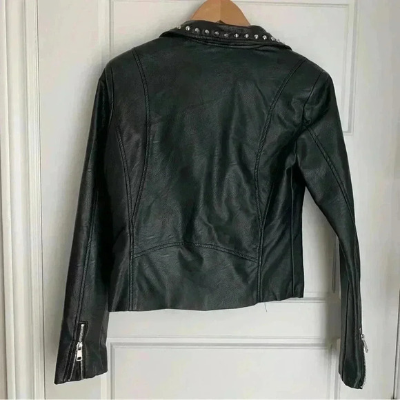 Faux black leather studded moto jacket-  Sz Small - Picture 6 of 7